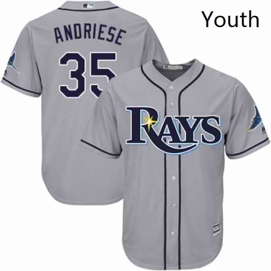 Youth Majestic Tampa Bay Rays 35 Matt Andriese Authentic Grey Road Cool Base MLB Jersey